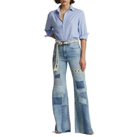 Polo Ralph LaurenPatchwork High Rise Flare Leg Jeans in Blue